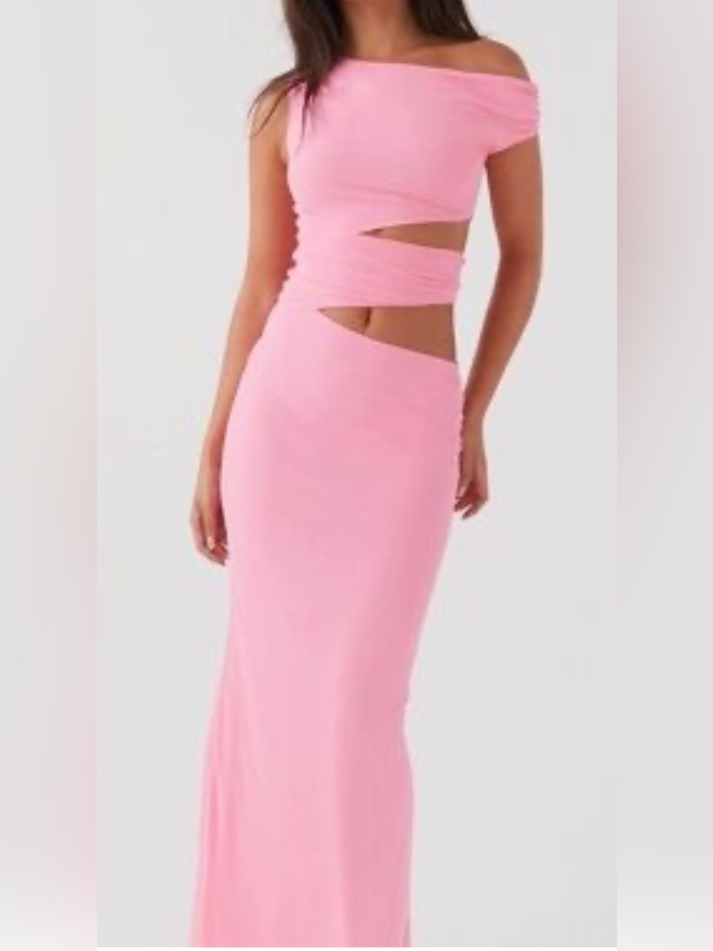 Peppermayo Pink One-Shoulder Cutout Maxi Dress